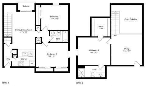Floor plan for 3 beds, 2 baths, 1400 sqft